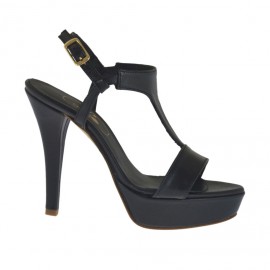 Sandalo da donna in pelle nera con plateau e tacco 10 - Misure disponibili: 42