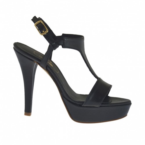 Sandalo da donna in pelle nera con plateau e tacco 10 - Misure disponibili: 42