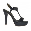 Woman's sandal in black leather with platform and heel 10
