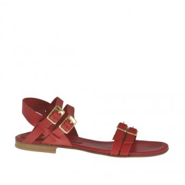 Sandalo da donna con cinturini e fibbie regolabili in pelle rossa tacco 1 - Misure disponibili: 32