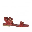 Sandale pour femmes avec boucles et courroies réglables en cuir rouge talon 1