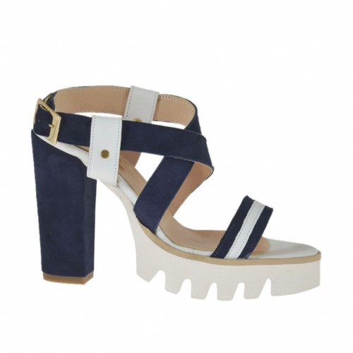 Sandale pour femmes en cuir blanc et daim bleu talon 9 - Pointures disponibles:  31, 42