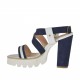 Woman's sandal in white leather and blue suede heel 9 - Available sizes:  31, 42