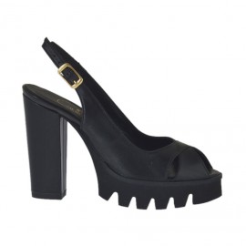 Sandale pour femmes en cuir noir talon 10 - Pointures disponibles:  32, 42