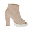 Woman's open toe pump with zipper in rose suede heel 9