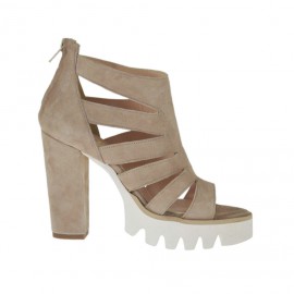 Scarpa da donna aperta in punta con cerniera in camoscio color sabbia tacco 9 - Misure disponibili: 31, 34, 42