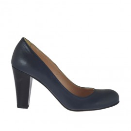 Damenpump aus blauem Leder mit kegelförmigem Absatz 7 - Verfügbare Größen:  43