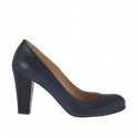Woman's pump in blue leather with cone heel 7