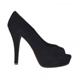 Scarpa da donna aperta in punta in camoscio nero con plateau e tacco 10 - Misure disponibili: 34
