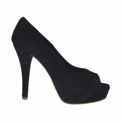 Scarpa da donna aperta in punta in camoscio nero con plateau e tacco 10 - Misure disponibili: 34