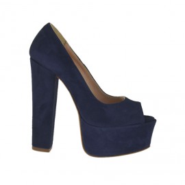 Scarpa da donna aperta con plateau in camoscio blu tacco 13 - Misure disponibili: 31, 42