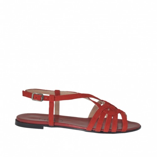 Sandalo da donna con cinturino in camoscio rosso tacco 1 - Misure disponibili: 32