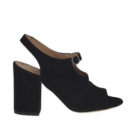 Sandalo da donna con cinturino in camoscio nero tacco 8 - Misure disponibili: 42