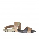 Sandale pour femmes en cuir lamé platine, cuivre et acier talon 1