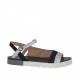 Woman's strap sandal in black suede and silver laminated printed leather wedge heel 2 - Available sizes:  32