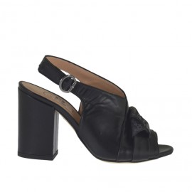 Woman's sandal in black leather with bow in multicolor holographic printed leather heel 8 - Available sizes:  32
