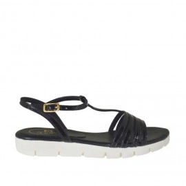 Woman's T-strap sandal in black patent leather wedge heel 2 - Available sizes:  32