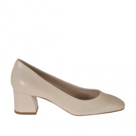 Escarpin pour femmes à bout carré en cuir rose poudre talon 5 - Pointures disponibles:  31