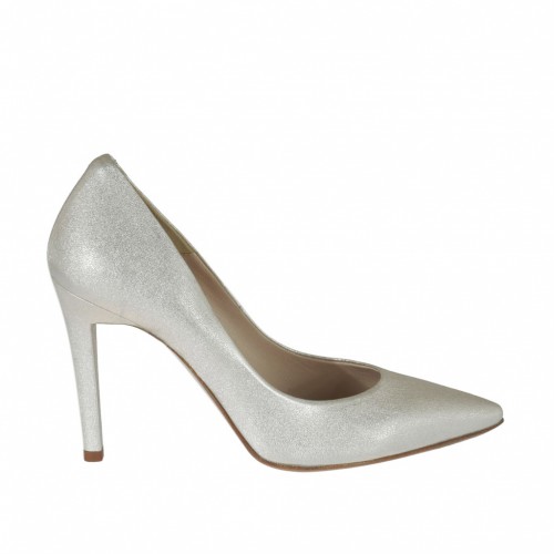 Zapato de salon para mujer en piel laminada platino tacon 9 - Tallas disponibles:  34