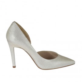Scarpa da donna aperta al lato in pelle laminata platino tacco 9 - Misure disponibili: 43