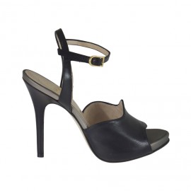 Woman's strap sandal in black leather with platform and heel 10 - Available sizes:  32, 42