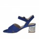 Sandalo da donna con cinturino in camoscio blu e pelle stampata beige sul tacco 5 - Misure disponibili: 46