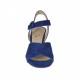 Woman's strap sandal in cornflower blue suede and beige printed leather heel 5 - Available sizes:  46