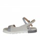 Woman's strap sandal in grey leather and white suede wedge heel 2 - Available sizes:  32