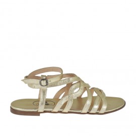 Woman's strap sandal in platinum laminated leather heel 1 - Available sizes:  32