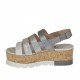 Sandalo da donna con elastico in pelle laminata argento e grigia e pelle bianca zeppa 5 - Misure disponibili: 42