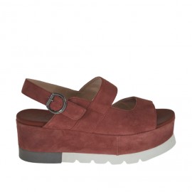 Sandalia para mujer en gamuza rosa viejo cuña 5 - Tallas disponibles:  42