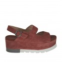 Woman's sandal in antique rose suede wedge heel 5