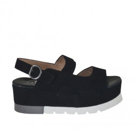 Sandalia para mujer en gamuza negra cuña 5 - Tallas disponibles:  42