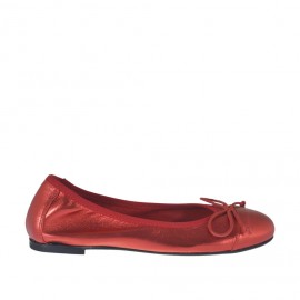 Ballerina da donna con fiocco in pelle laminata rossa tacco 1 - Misure disponibili: 32