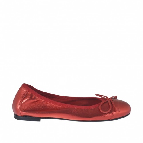 Ballerina da donna con fiocco in pelle laminata rossa tacco 1 - Misure disponibili: 32