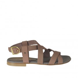 Woman's sandal with crossed straps in taupe leather heel 1 - Available sizes:  32