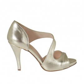 Scarpa aperta da donna in pelle laminata platino con plateau e tacco 8 - Misure disponibili: 32, 46