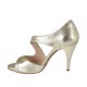 Scarpa aperta da donna in pelle laminata platino con plateau e tacco 8 - Misure disponibili: 32, 46