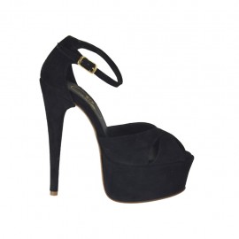 Chaussure ouverte pour femmes avec plateforme et courroie en daim noir talon 13 - Pointures disponibles:  31