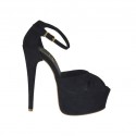 Woman's open strap shoe with platform in black suede heel 13