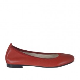 Woman's ballerina shoe with rounded tip in red leather heel 1 - Available sizes:  32