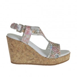 Sandalo da donna in pelle forata stampata floreale multicolore con plateau e zeppa 8 - Misure disponibili: 42, 43