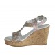 Woman's sandal in pierced floral printed multicolored leather with platform and wedge 8 - Available sizes:  42, 43