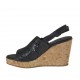 Woman's sandal in black pierced leather with platform and wedge 8 - Available sizes:  42