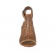 Woman's highfronted sandal in tan brown pierced leather heel 7 - Available sizes:  42