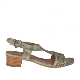 Sandalia para mujer en piel perforada gris pardo tacon 3 - Tallas disponibles:  42, 43