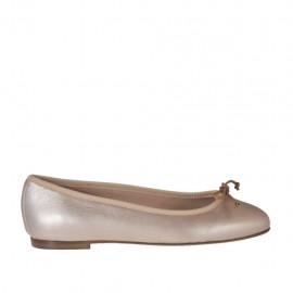 Ballerina da donna con fiocco in pelle laminata rosa tacco 1 - Misure disponibili: 32