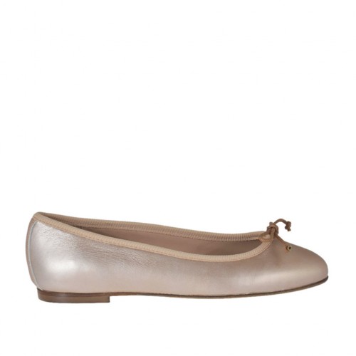 Woman's ballerina shoe with bow in rose laminated leather heel 1 - Available sizes:  32