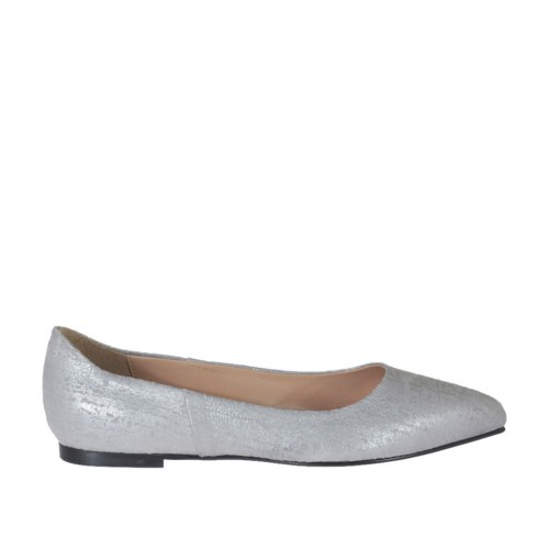 Spitzer Damenballerinaschuh aus gedrucktem silbernem Leder Absatz 1 - Verfügbare Größen:  32