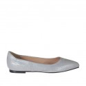 Ballerina da donna con punta sfilata in pelle stampata argento tacco 1